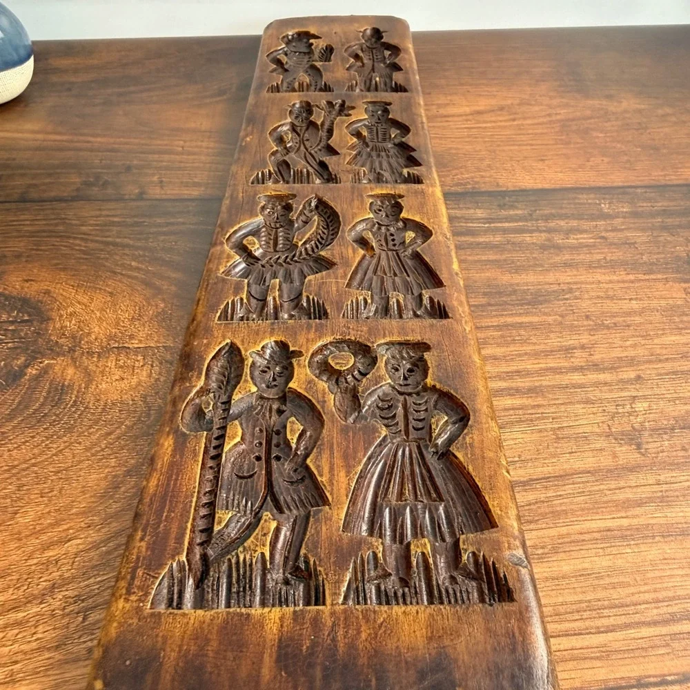 Vintage Decorative Wax Springerle Style Wall Plaque Folk Art Faux Wood Relief